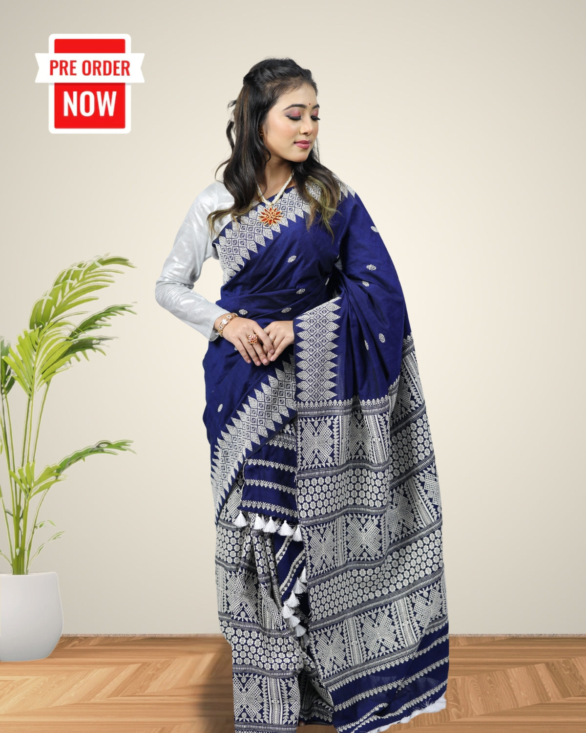 Pre-book Blue padmini cotton mekhela sador with designer motifs