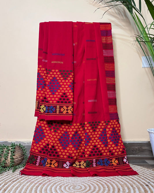 Padmini cotton Mising mekhela sador -Red