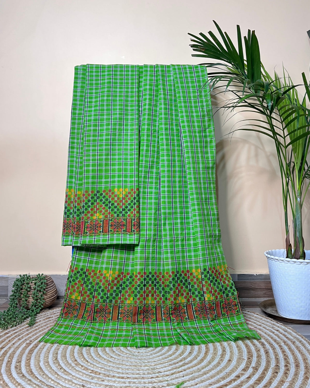 Pajok design Mising mekhela sador-Green
