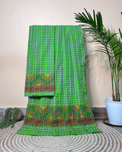 Pajok design Mising mekhela sador-Green