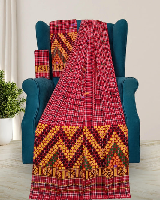 Pajok design Mising mekhela sador-Red