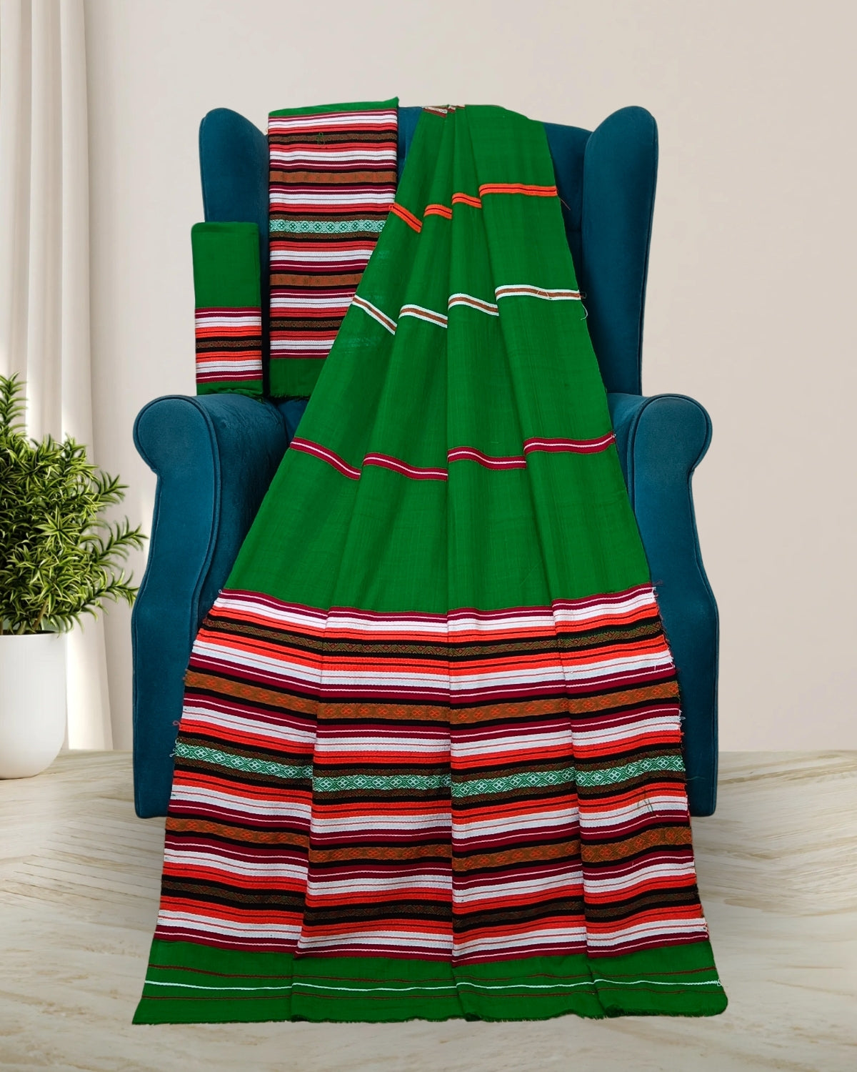 Ribi design Mising mekhela sador - Green