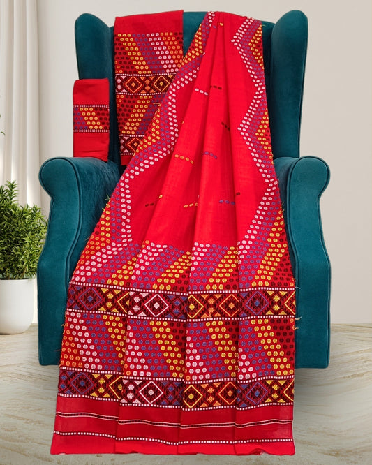 Red padmini cotton Mising mekhela chadar