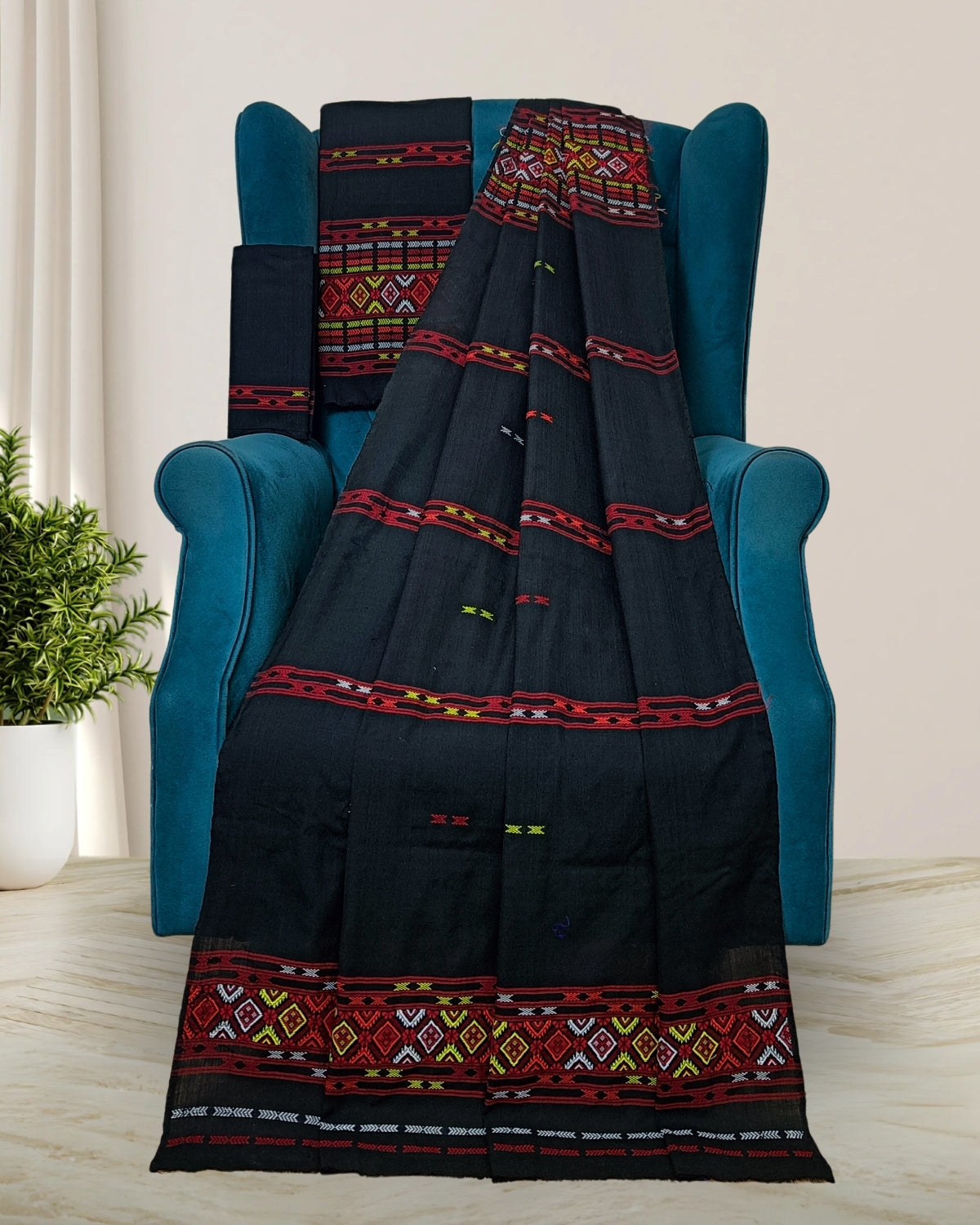 Gero design Mising mekhela sador -Black