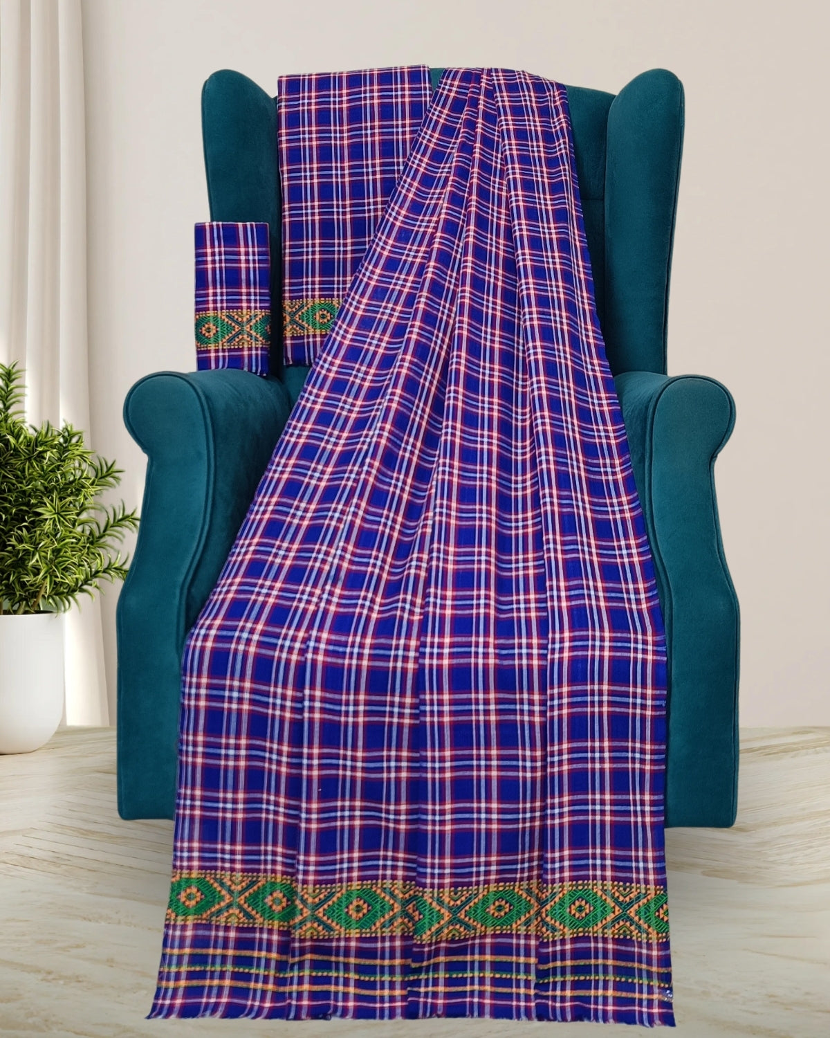 Pajok design Mising mekhela sador-Blue