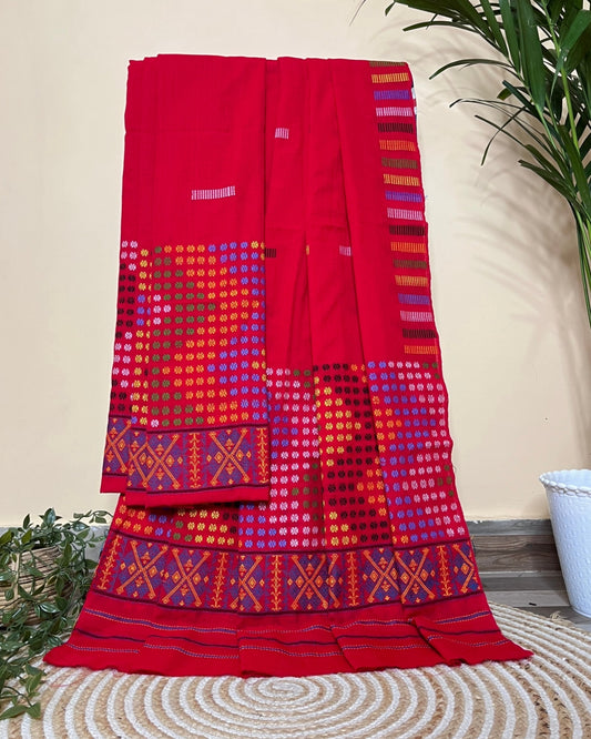 Red padmini cotton Mising mekhela sador