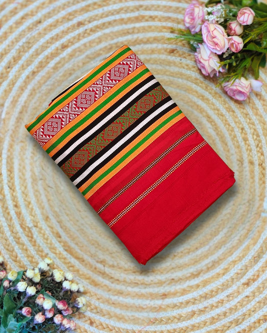 Ribi design Mising mekhela sador - Red