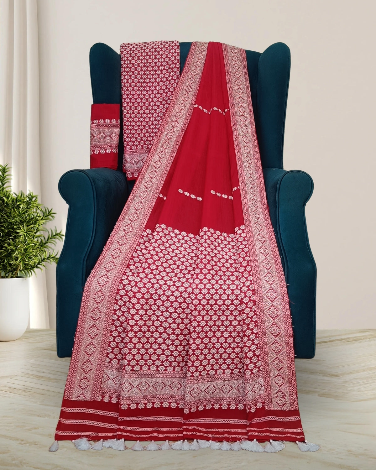 Assam paat by padmini cotton mekhela sador- Eri work