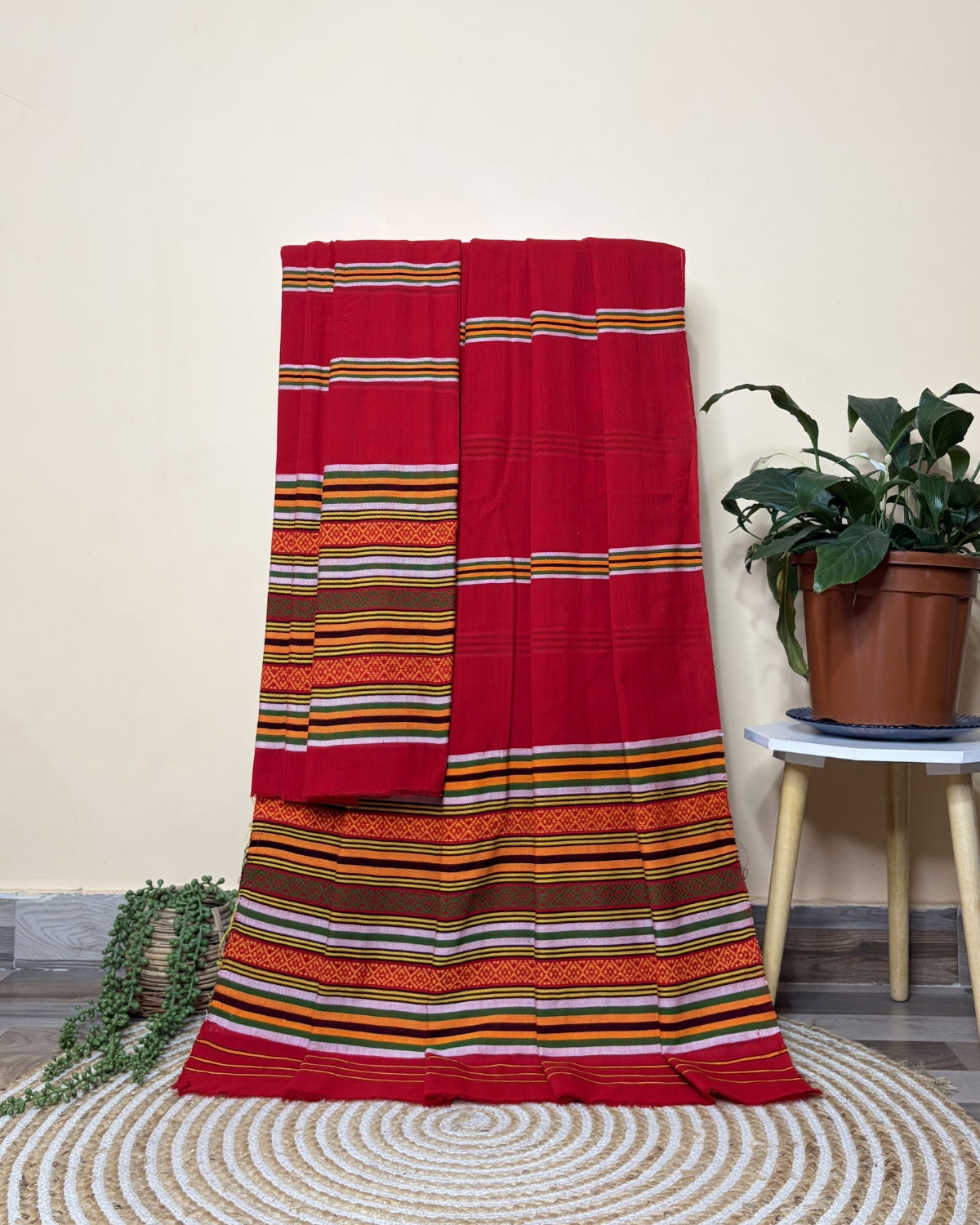 Ribi design Mising mekhela sador -Red