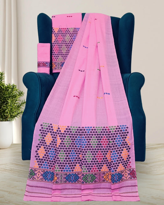 Padmini cotton Mising mekhela sador - Pink