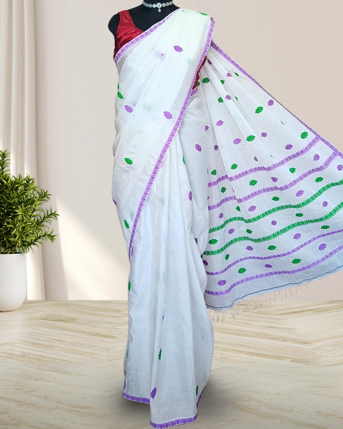 Premium kesapaat cotton saree - Pure white