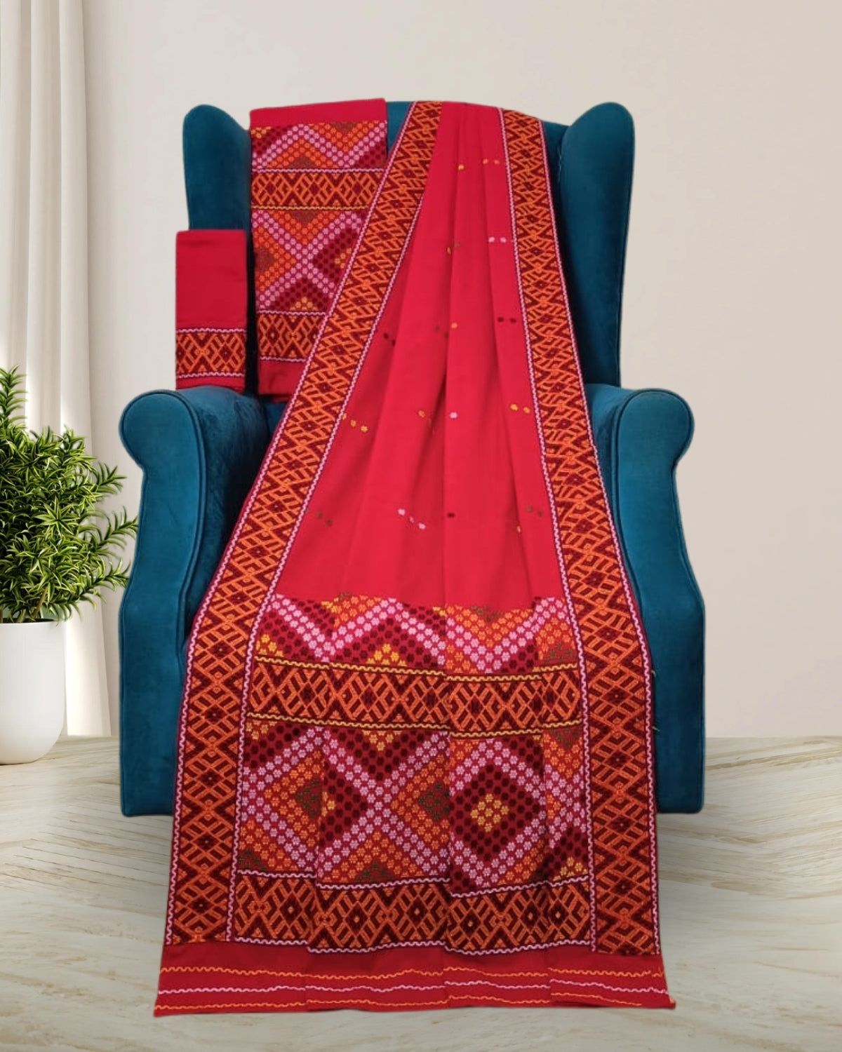 Red padmini cotton Mising mekhela sador