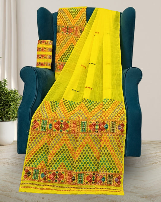 Yellow Padmini cotton Mising Mekhela Chadar