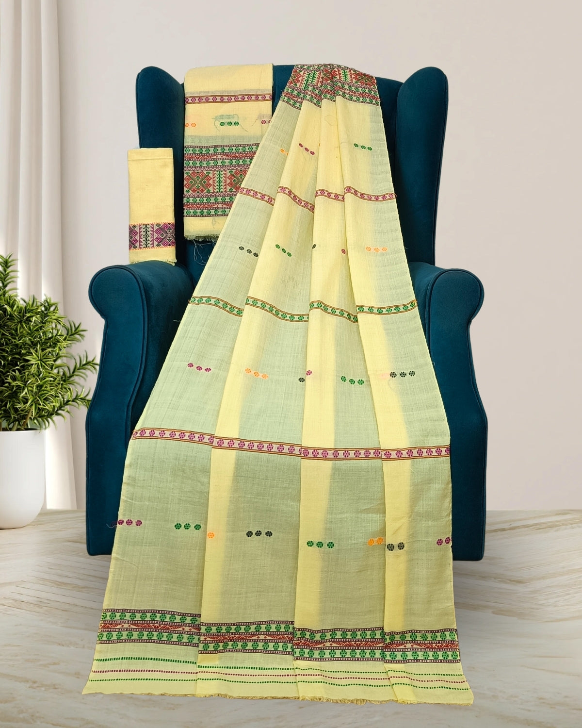 Gero design Mising mekhela sador -Off white