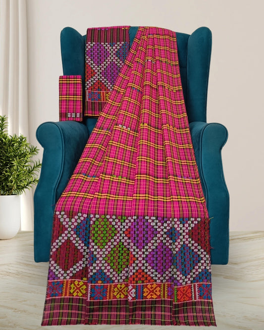 Pajok design Mising mekhela sador-Red