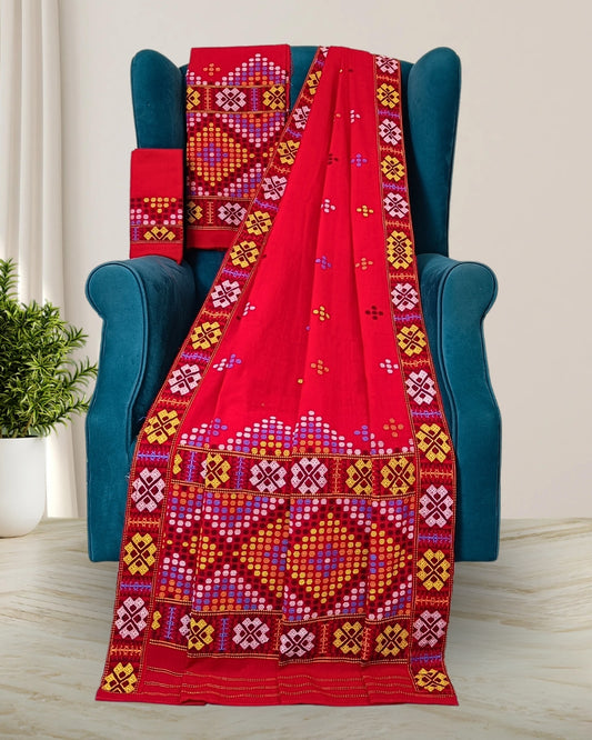 Red padmini cotton  Mising mekhela chadar