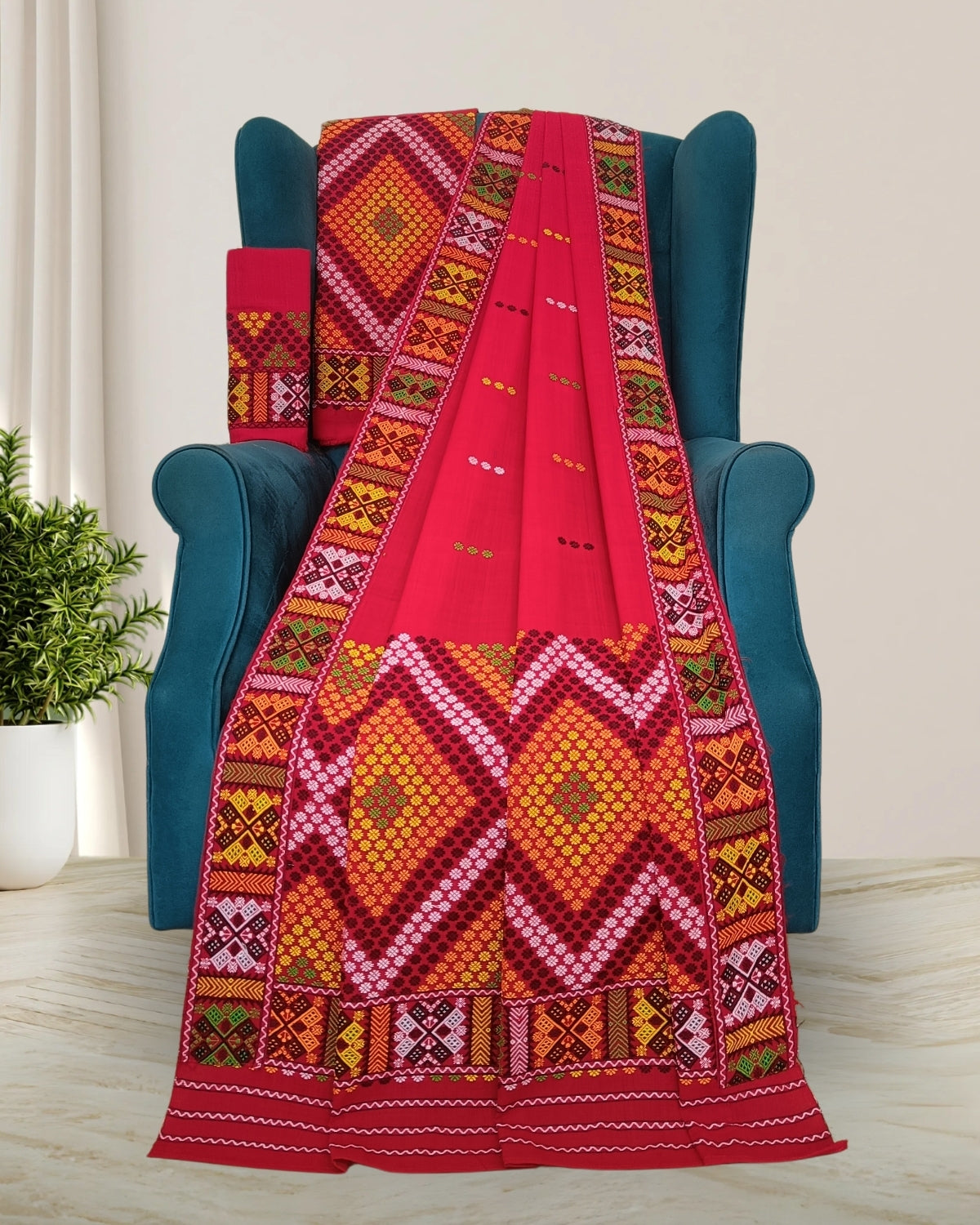 Red padmini cotton Mising mekhela sador