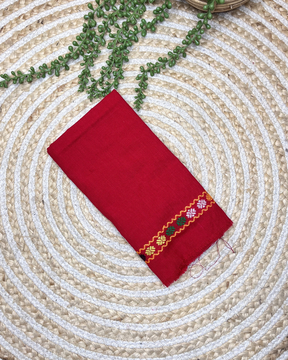 Ribi design Mising mekhela sador -Red