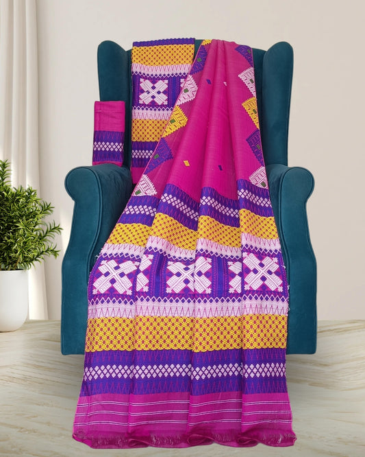 Pink semi nuni mekhela sador with designer motifs