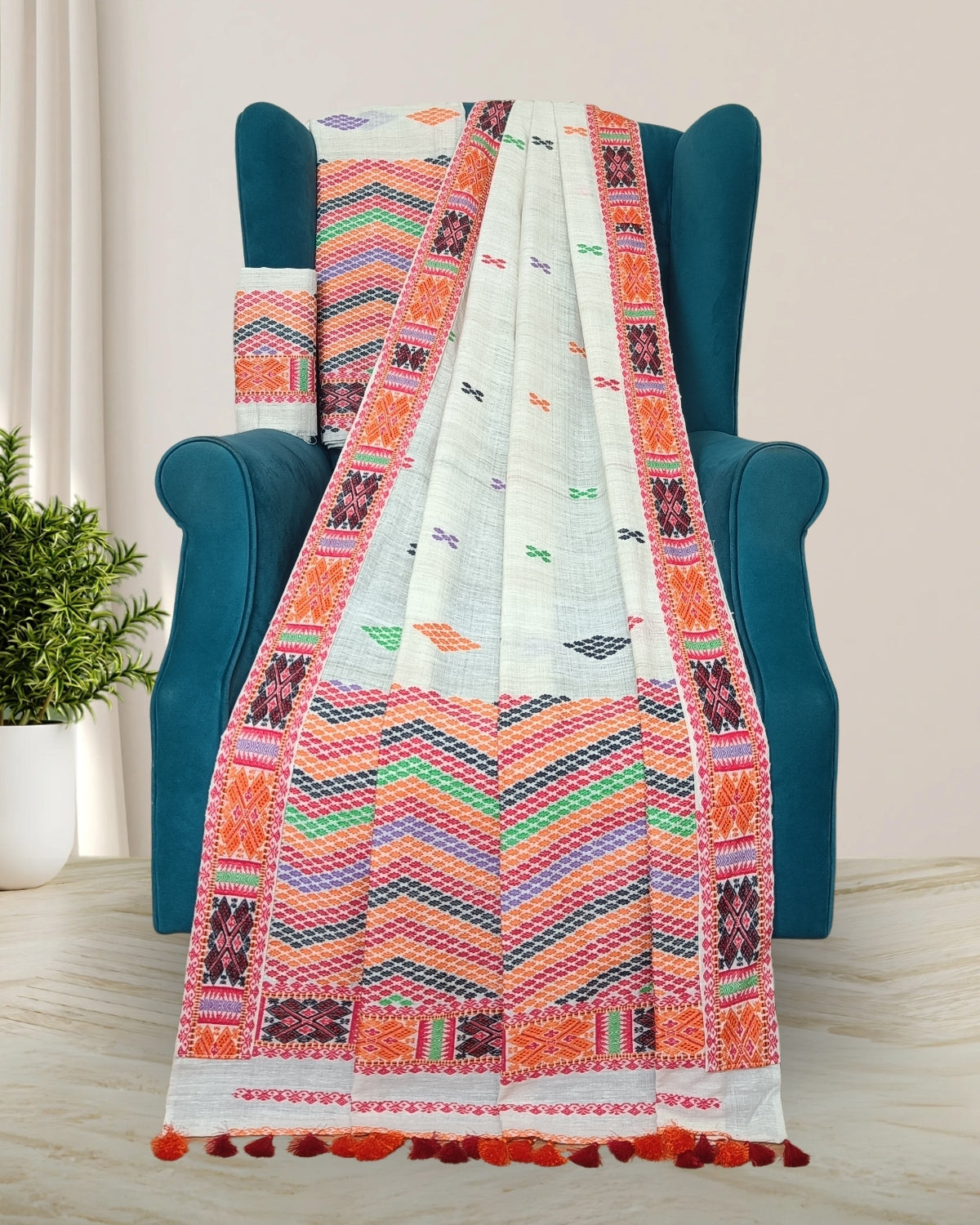 Off white padmini x Eri Mising mekhela sador-DMC motifs