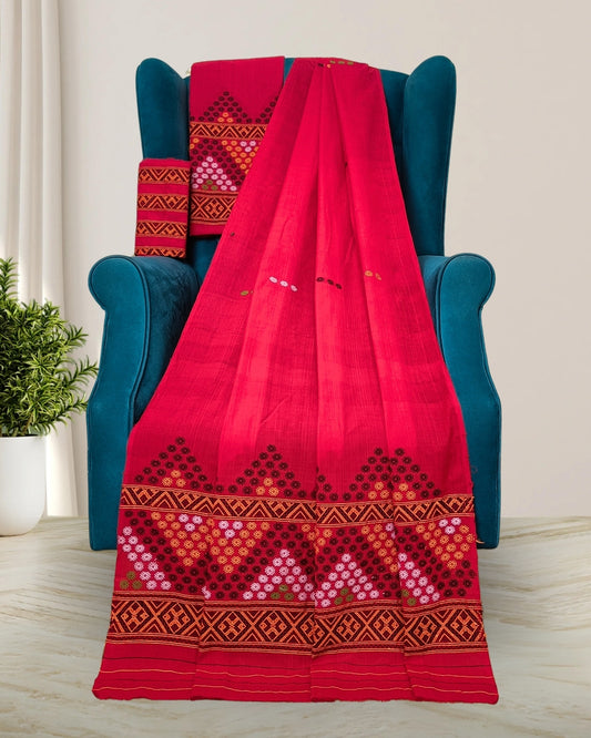 Padmini cotton Mising mekhela sador -Red