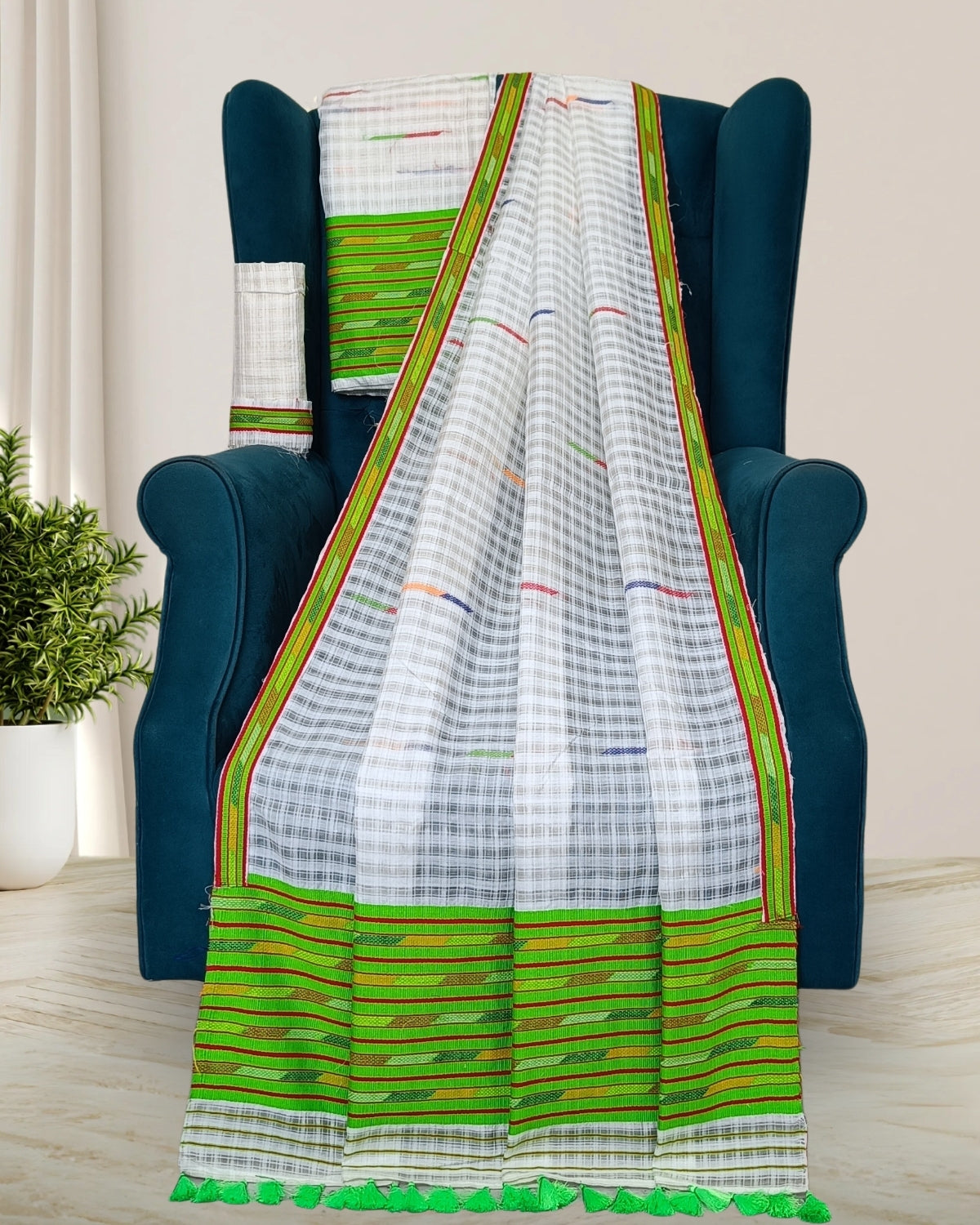 Semi nuni Mising mekhela sador -Green keshbosa