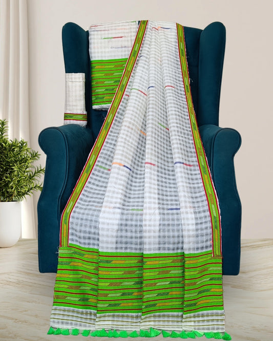 Semi nuni Mising mekhela sador -Green keshbosa