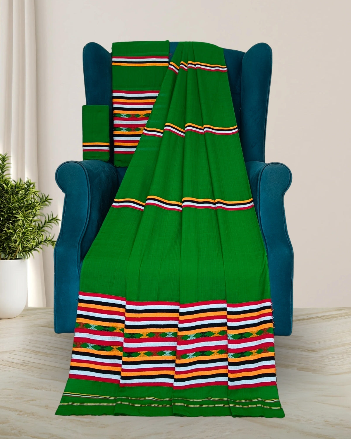 Ribi design Mising mekhela sador - Green