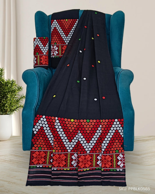 Black padmini cotton Mising mekhela chadar