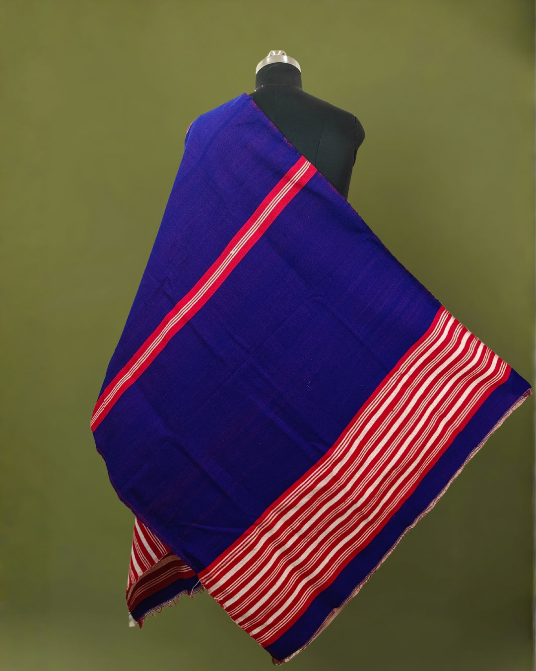 Mising Ribi design woolen Stole - Blue