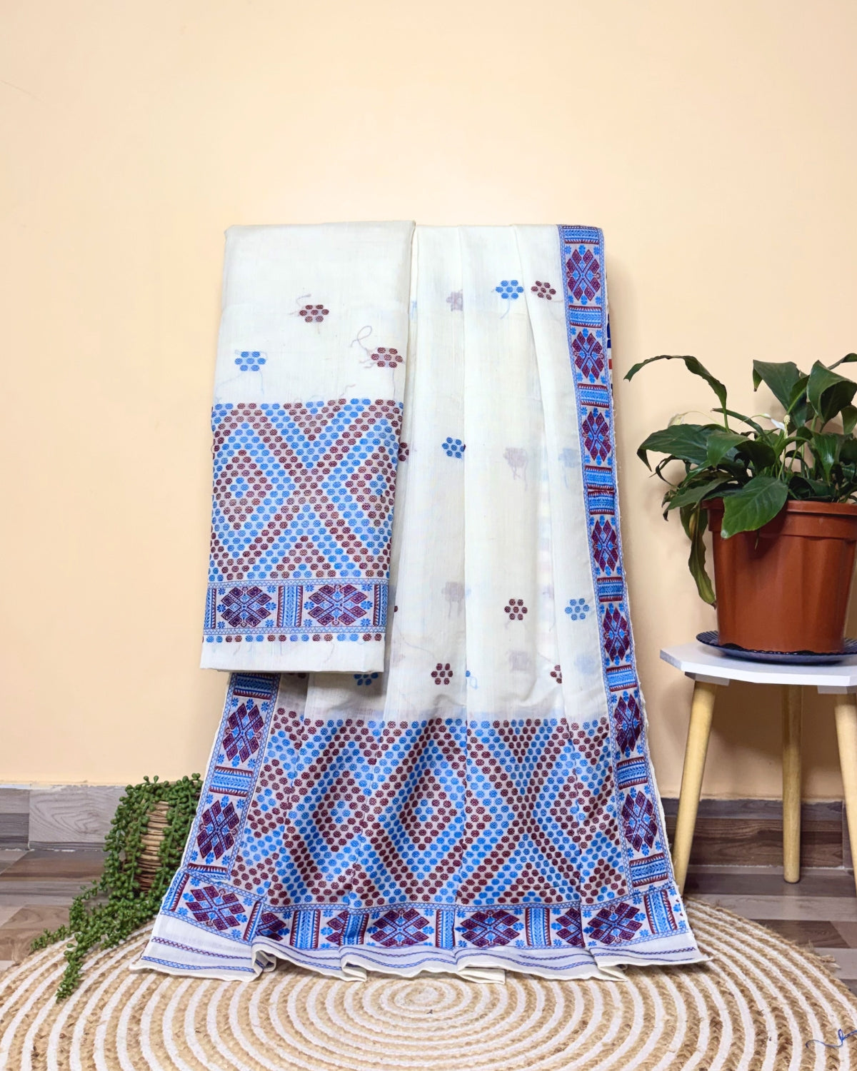 Semi nuni Mising mekhela sador- White
