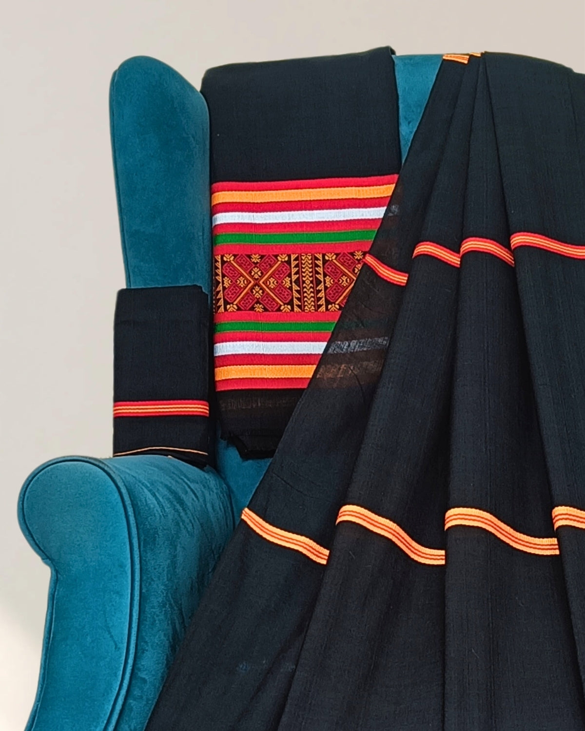 Ribi design Mising mekhela sador - Black