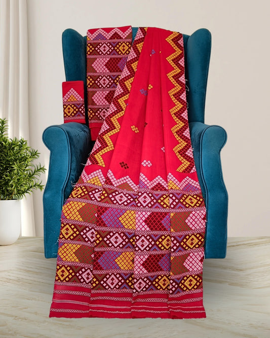Red padmini cotton Mising mekhela chadar