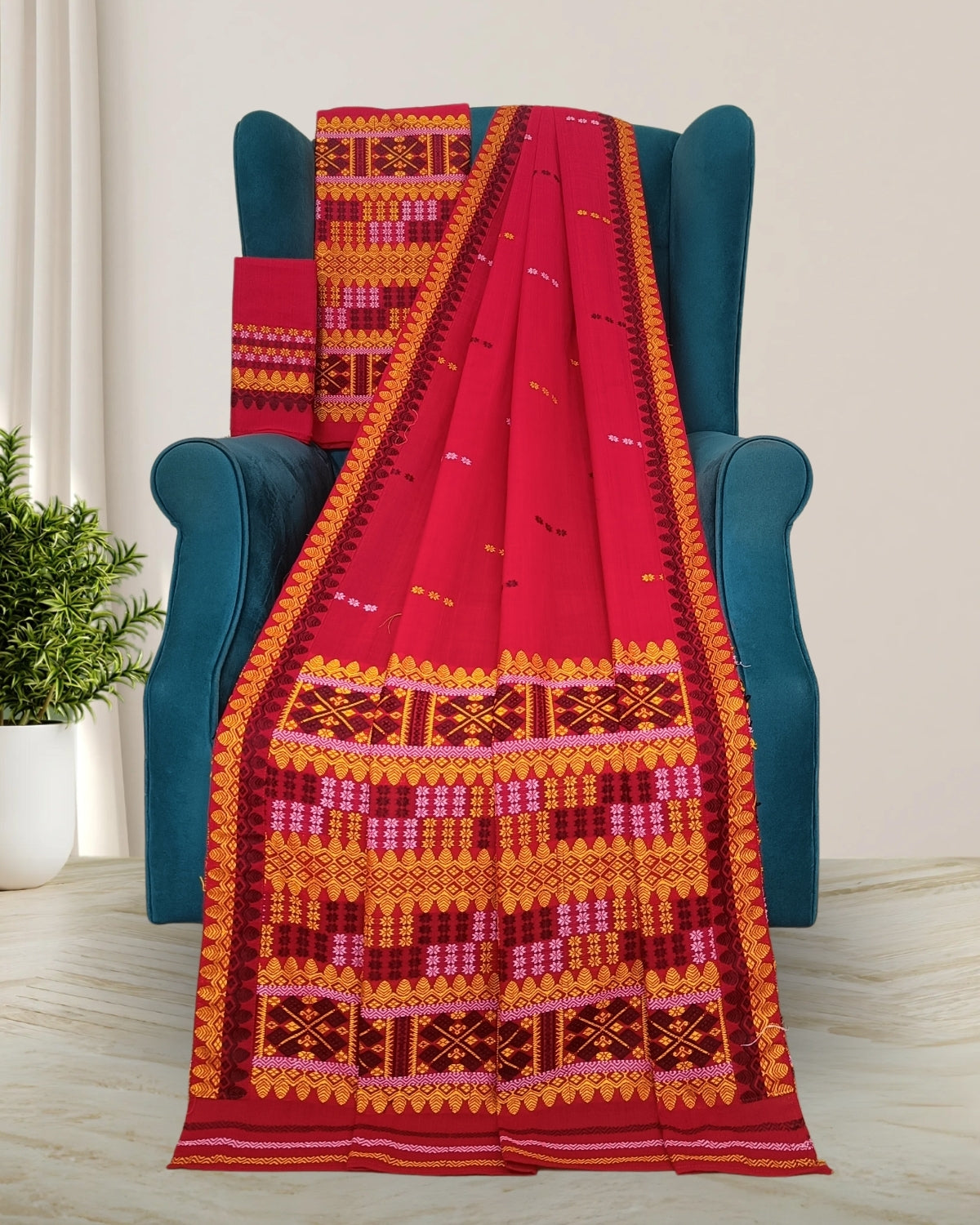 Padmini cotton Mising mekhela sador - DMC motifs