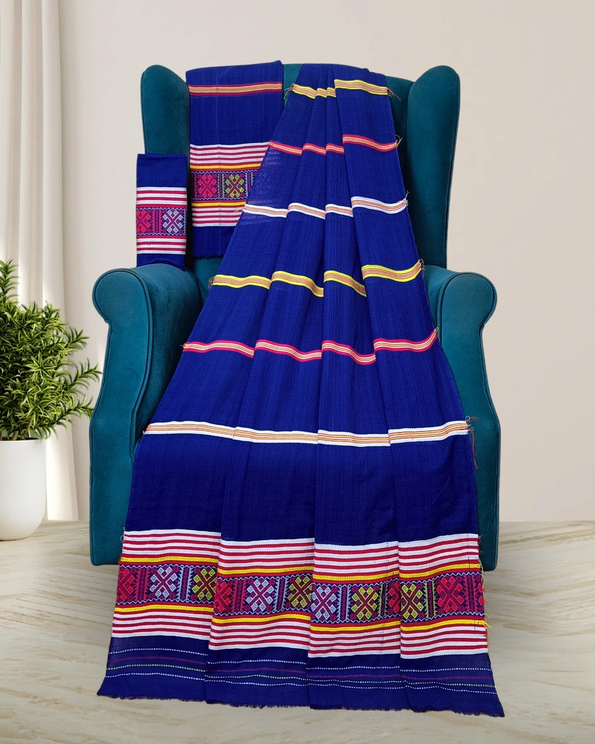 Ribi design Mising mekhela sador -Royal blue