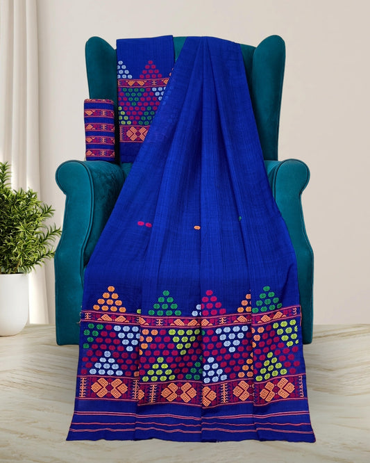 Padmini cotton Mising mekhela sador -Royal blue