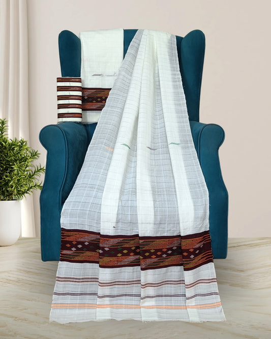 Semi nuni Mising mekhela sador - White kesh bosa