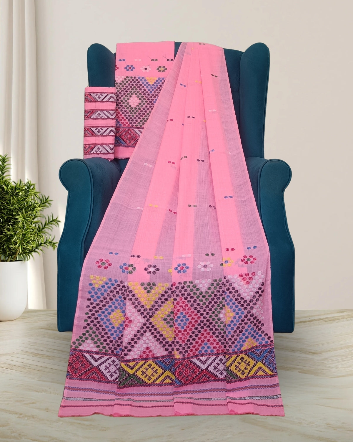 Padmini cotton Mising mekhela sador - Pink