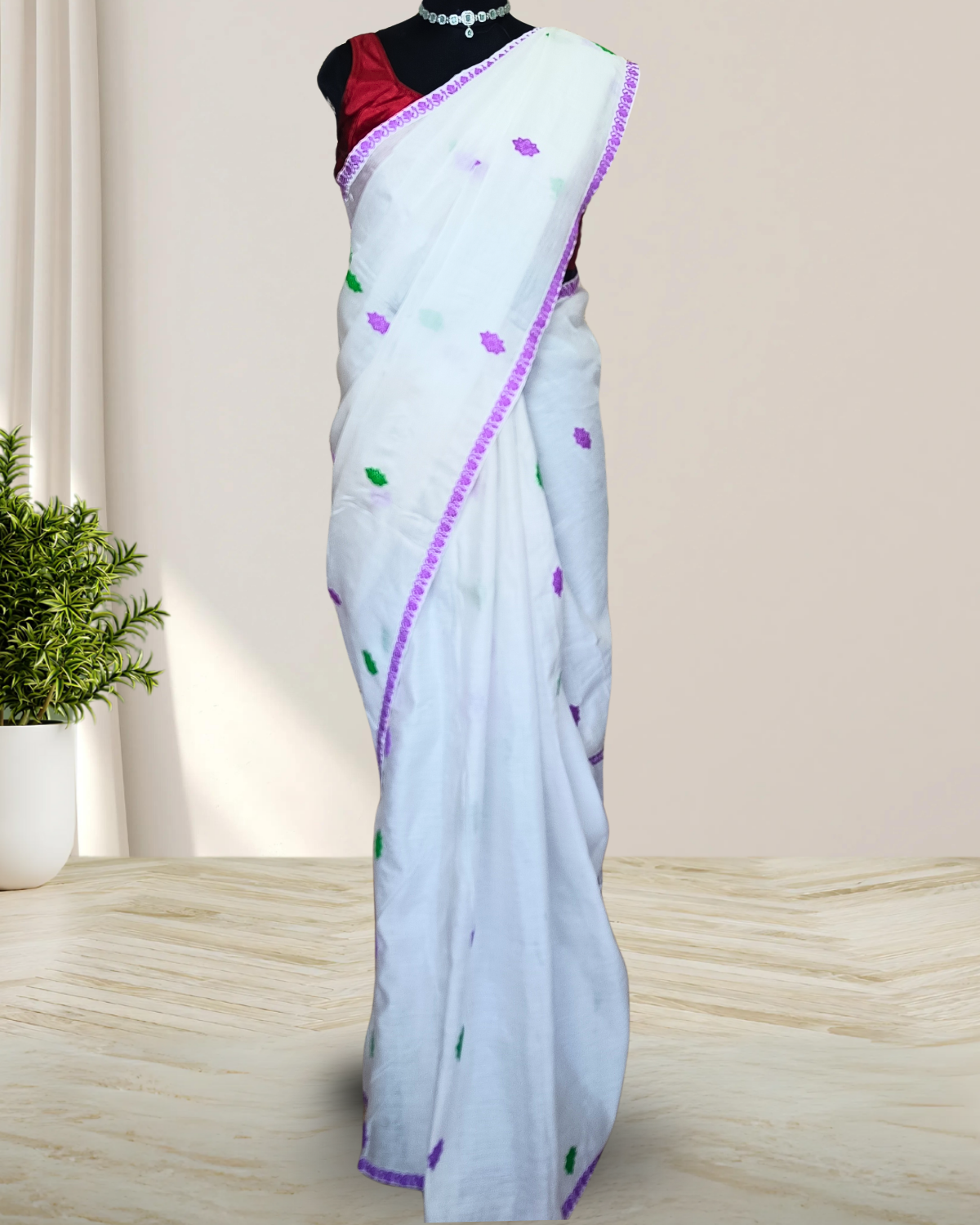 Premium kesapaat cotton saree - Pure white