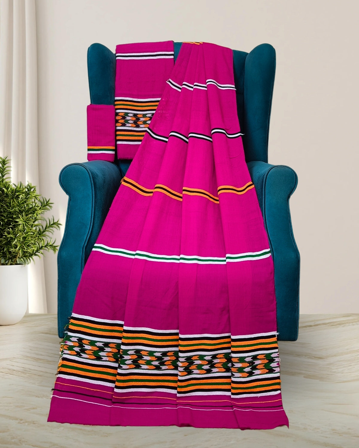 Ribi design Mising mekhela sador - Pink