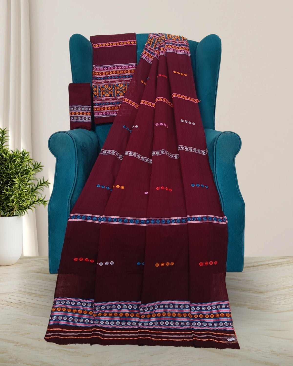 Gero design Mising mekhela sador -Brown