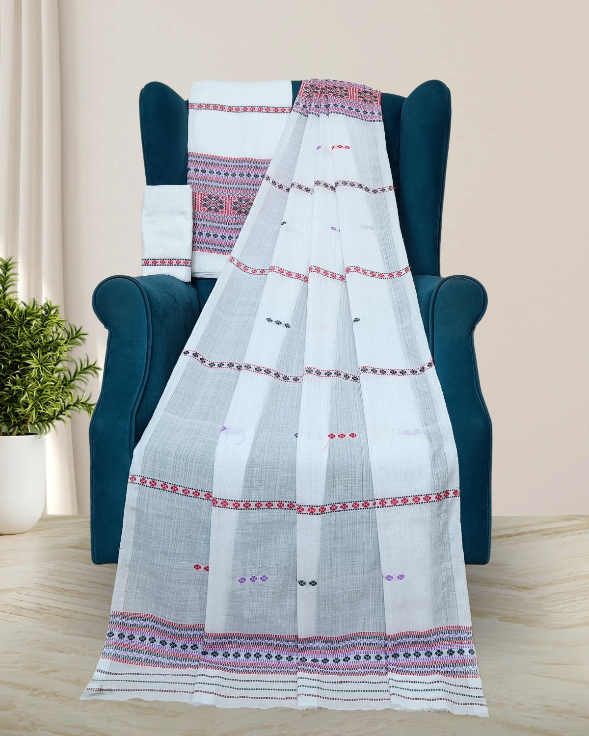 Gero design Mising mekhela sador -Pure white