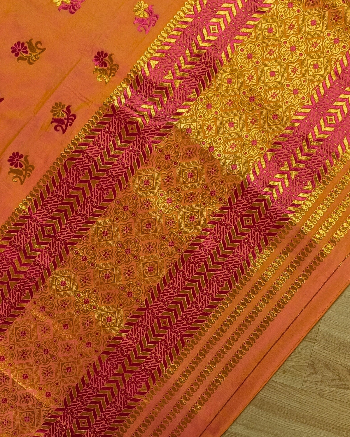Semi paat mekhela sador with golden guna work