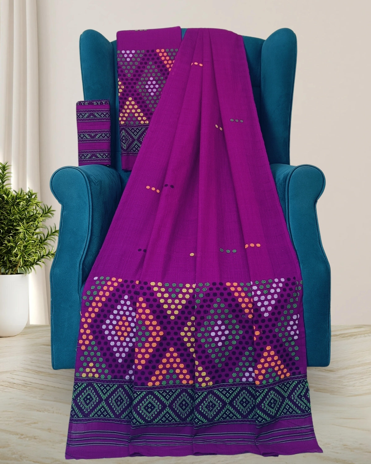 Padmini cotton Mising mekhela sador - Purple