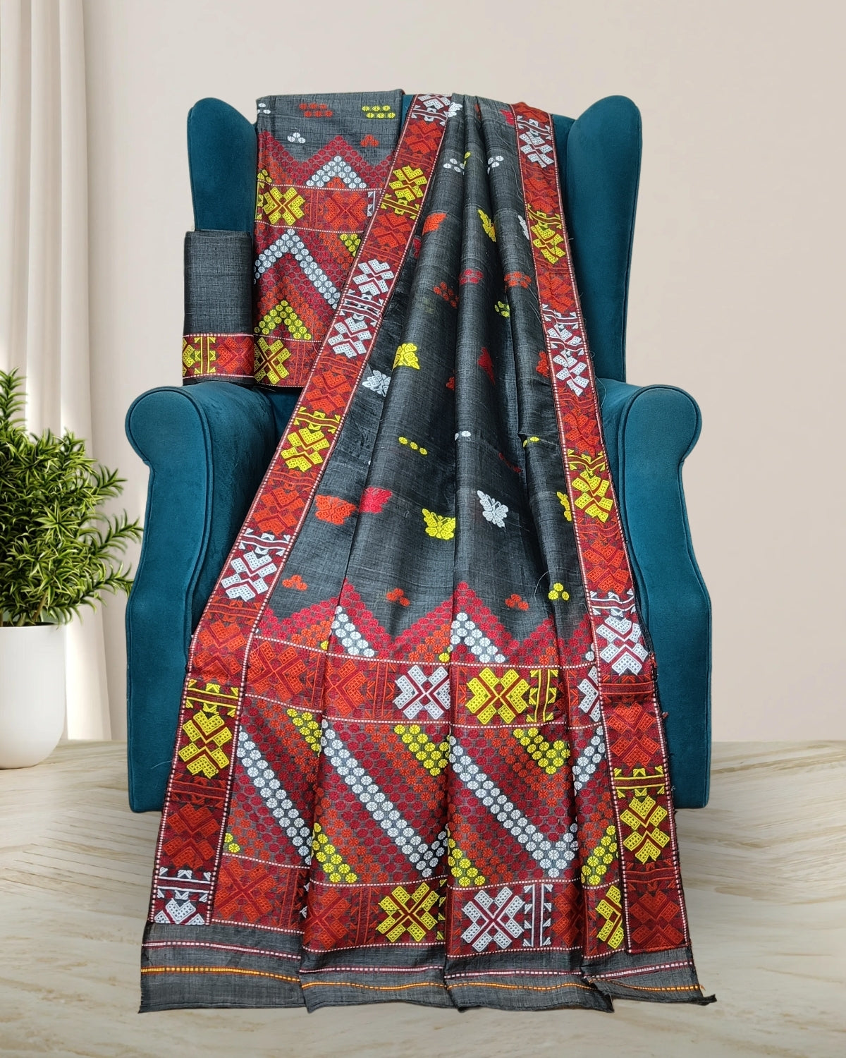 Semi nuni Mising mekhela sador - DMC motifs