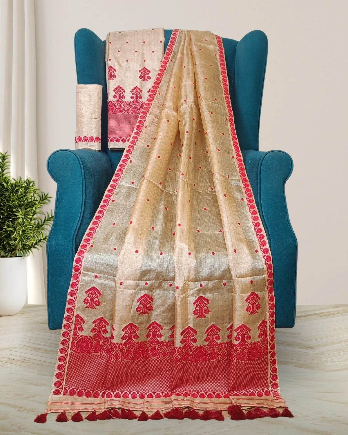 Tussar silk mekhela sador