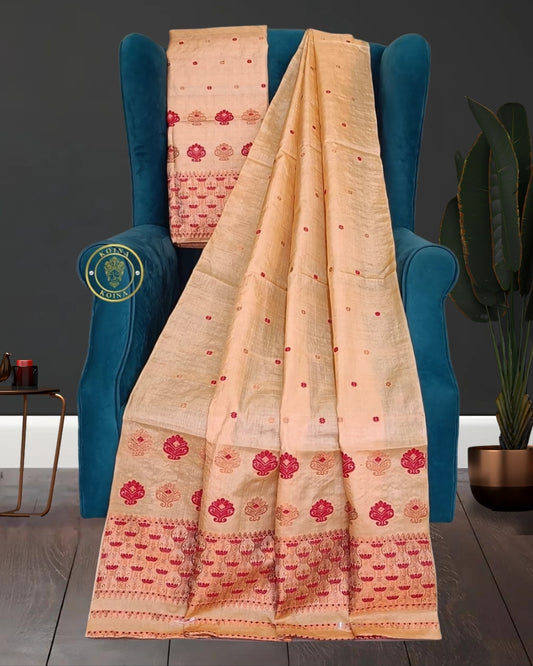 Dyed Tussar silk mekhela chadar