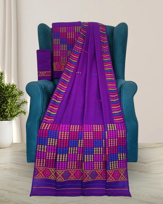 Padmini cotton Mising mekhela sador -Purple