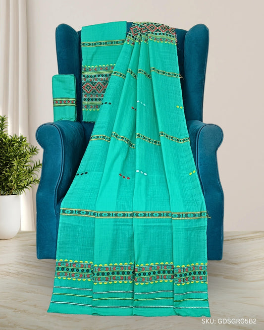 Gero design Mising mekhela chadar - Sea green