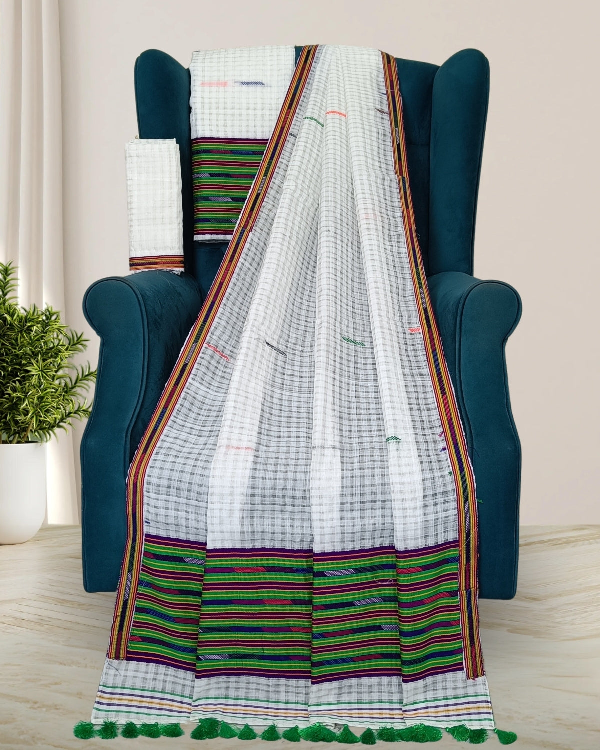 Semi nuni Mising mekhela sador -Green keshbosa